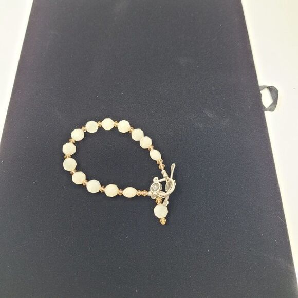 Artisan Handmade 925 Sterling Silver White Quartz Bicone Beaded Bracelet Healing - Picture 4 of 16